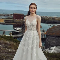 a line v neck hy420 wedding dress for women floor length lace appliques backless charming elegant bridal gowns vestidos de novia