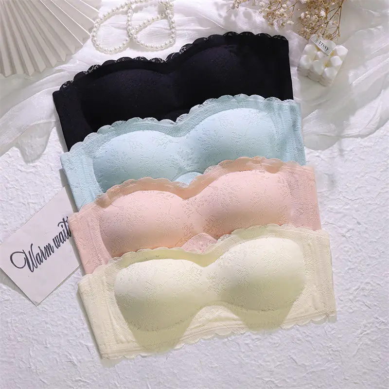 Strapless Bra Large Size Thin Section Gather Lace Non-Slip Bras Invisible Bra Lift Push Up  Beautiful Back Women's Underwear