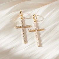 korean fashion zircon pearl drop earrings for women rhinestone geometric cross pendant earring girls party minimalist jewelry