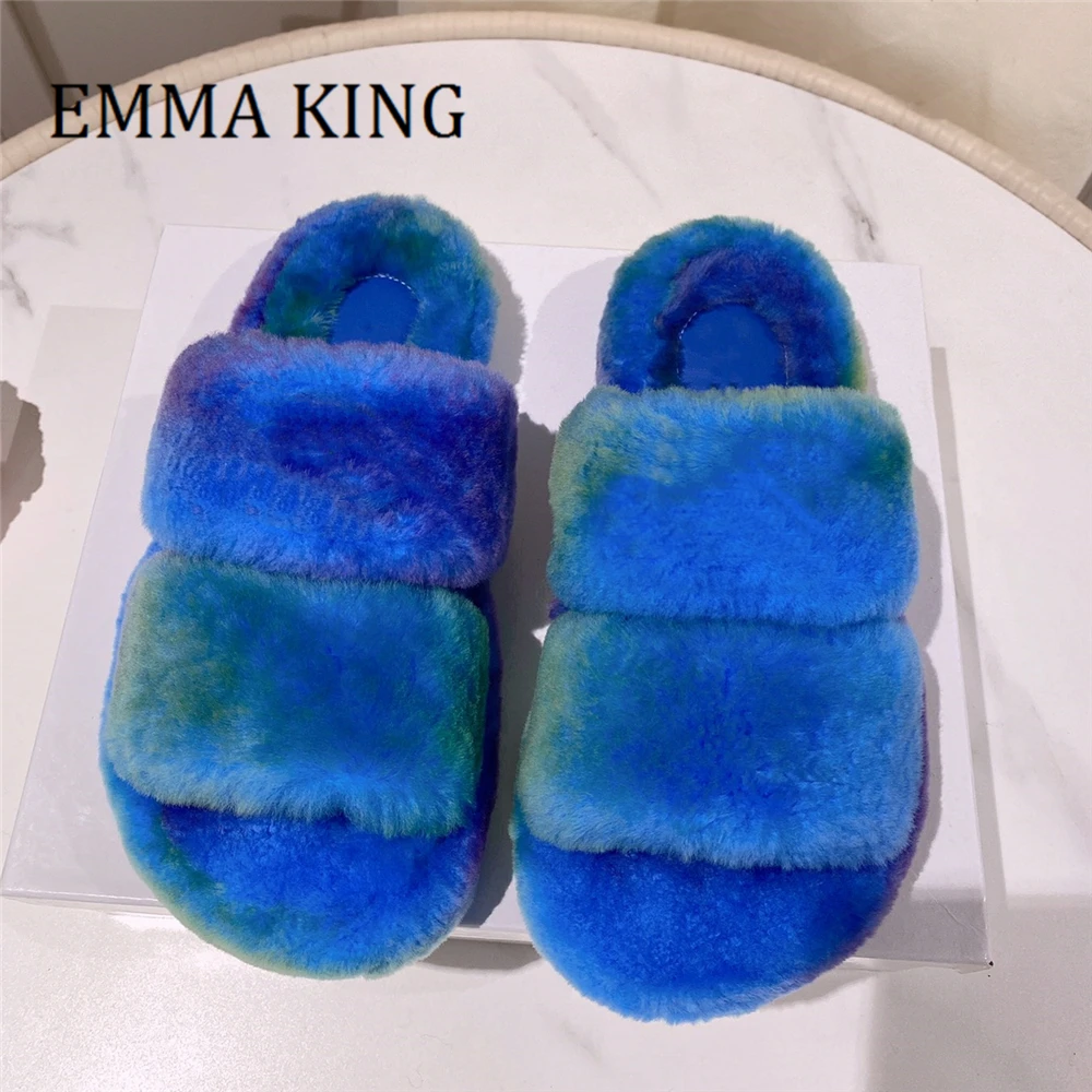 

Autumn Winter Women Fur Slippers Casual Ladies Soft Wool Slip On Slides Casual Flat Heels Outdoors Slipper Warm Mules For Women