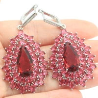 58x31mm gorgeous long big 14 4g pink raspberry rhodolite garnet dating daily wear females silver earrings