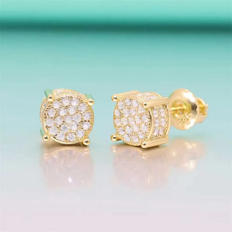 

S925 Silver Iced Diamond Stud Earrings Women Men 14k Gold Filled 5A Zircon Ear Studs Screw Back Ins Hiphop 2022 Pendientes Gift