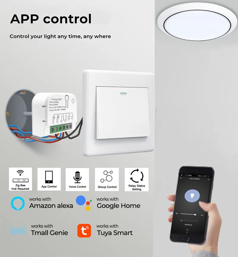 Умный выключатель света Mini Tuya ZigBee 1/2/3/4 клавиши управление через приложение Smart