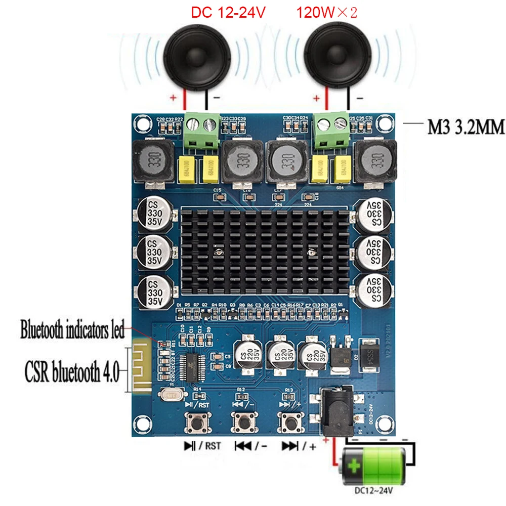 

Ziqqucu TPA3116D2 2x120 Вт двухканальный Bluetooth 4,0 беспроводной цифровой аудио стерео усилитель платы DC 12-24 В