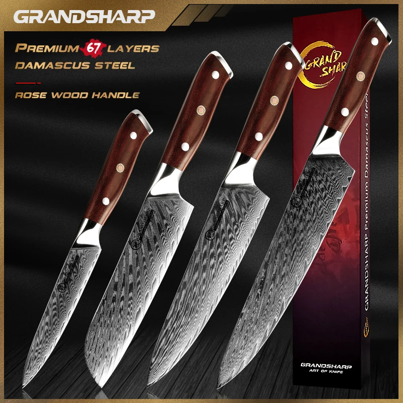 

Grandsharp Damascus Kitchen Knife Set AUS-10 Japanese Damascus Stainless Steel Chef Santoku Utility Gyuto Knife Cooking Tool NEW