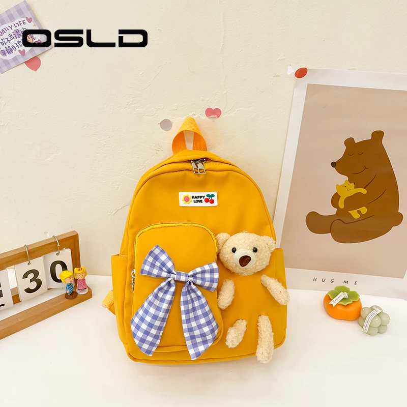 

OSLD Yellow Cute Doll Bear Small Kids Girls Bags Outdoor Travel Cartoon Schoolbag Children's Satchel Boys Kindergarten Backpacks