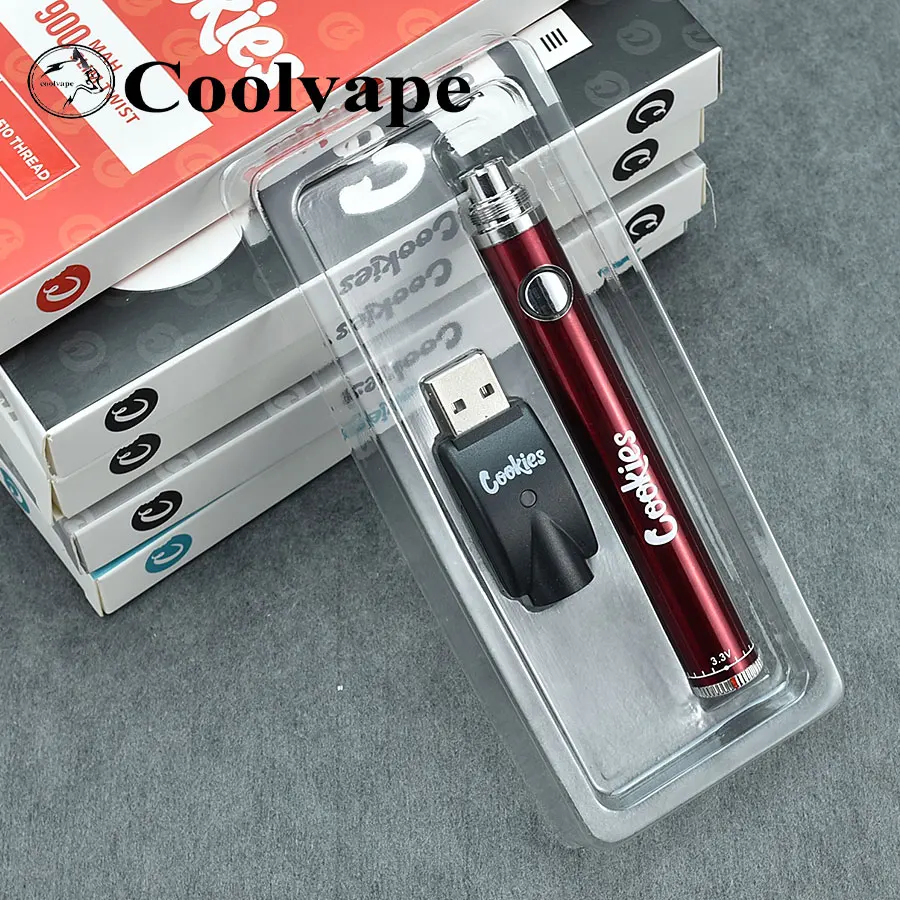 

5/10pcs Cookies Vape Pen Battery 900mAh VV Preheat 3.3-4.8V Slim Adjust For 510 Thread Dab Wax Thick Oil Cartridge CC-ELL Vape