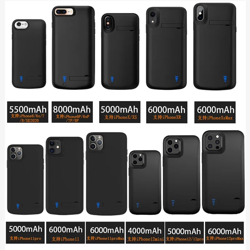 Battery Case Power Cover for iPhone X XS Max XR 6 7 8 11 12 13 14 Pro Max Mini Portable Charger Power Bank