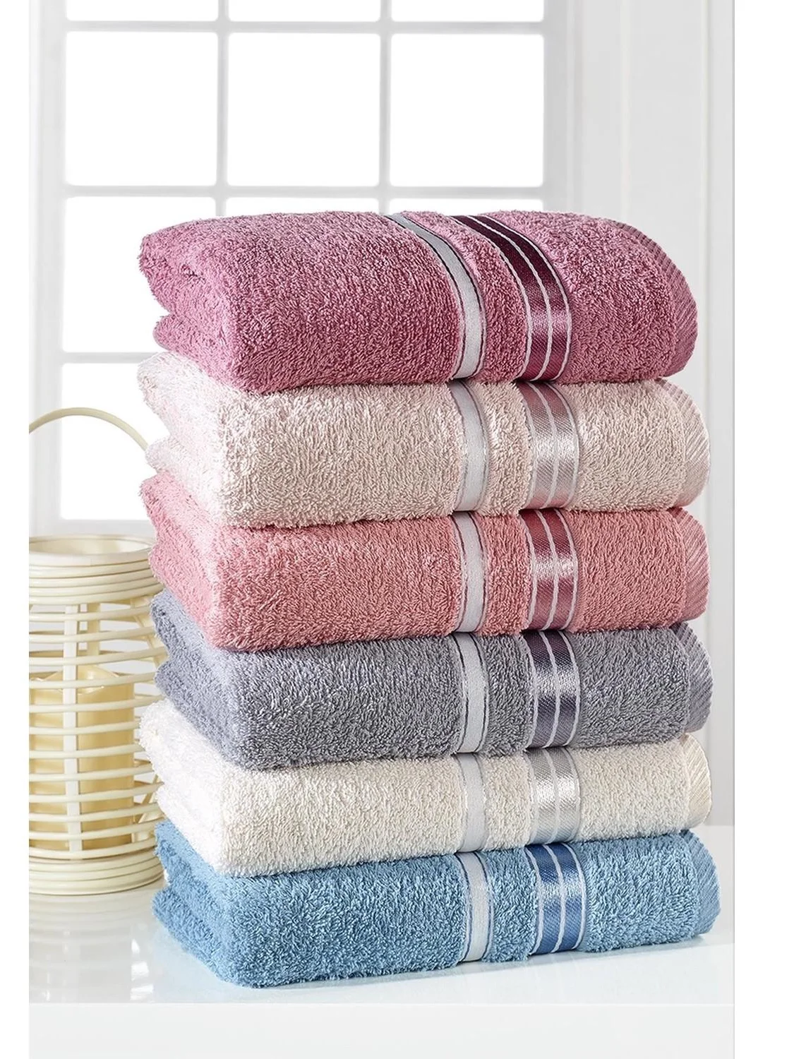 

Super Soft %100 Cotton Head Hand Face Towel Set Turkish High Quality Quick Dry Great Absorbent Colorful 6 Pcs 50x85 cm