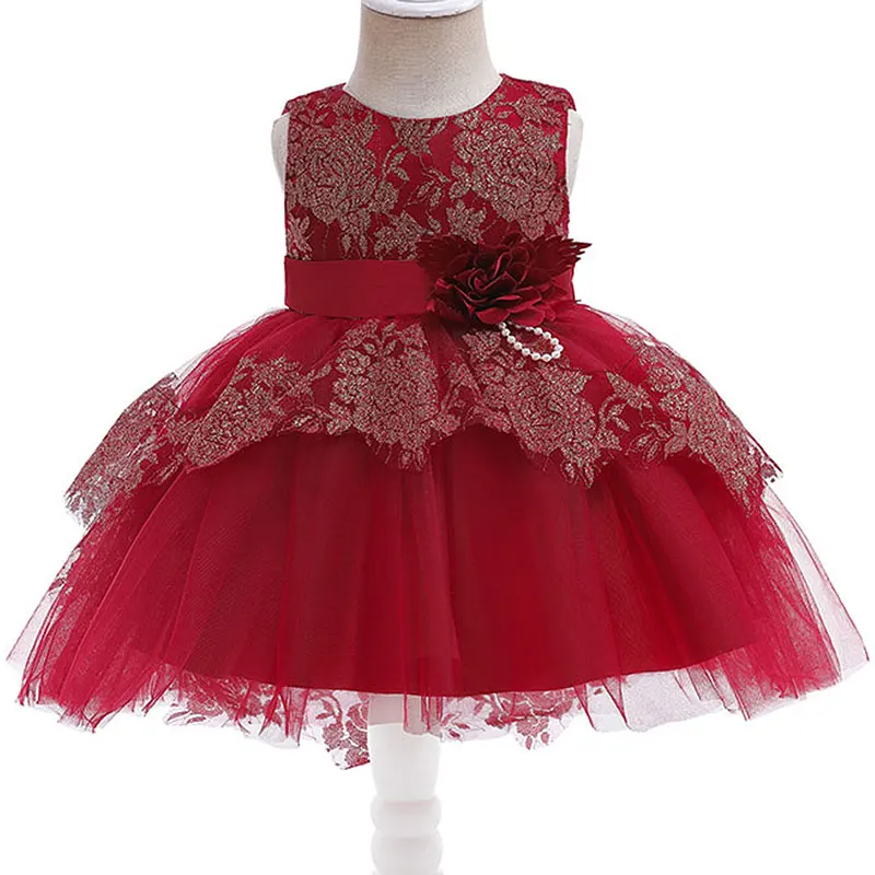 Embroidery Flower Baby Girl Clothes Waist Applique Christmas Dress For Girls Sleeveless Vestidos Back Zip Up Ropa Bebe Niña Sale