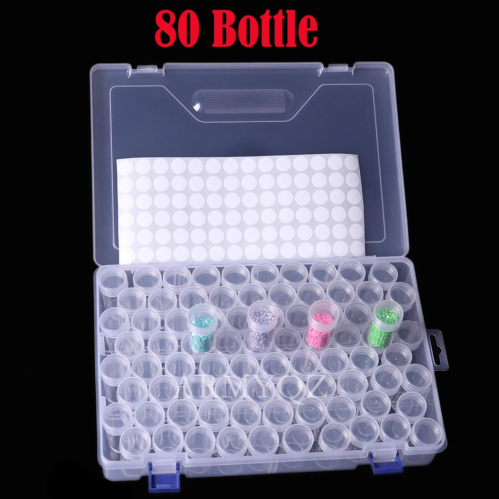 

80 Bottles Box Transparent Container Case Diamond Painting Accessories Diamond Embroidery Beads Storage Box Organizer Tools