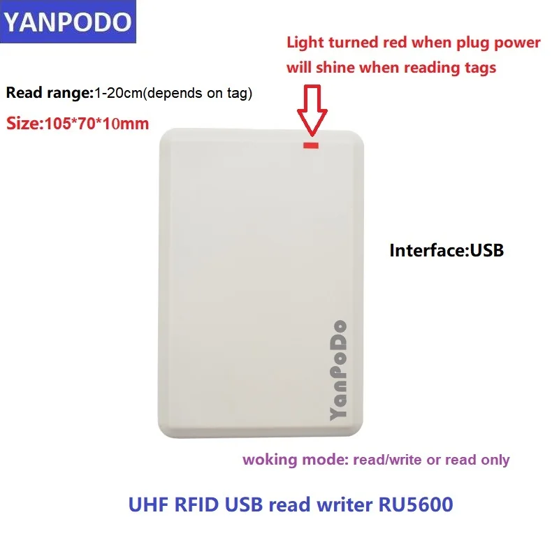 

Yanpodo UHF RFID 860-960Mhz ISO18000-6C EPC GEN2 Reader and Writer Card Encode with Mini USB Interfance