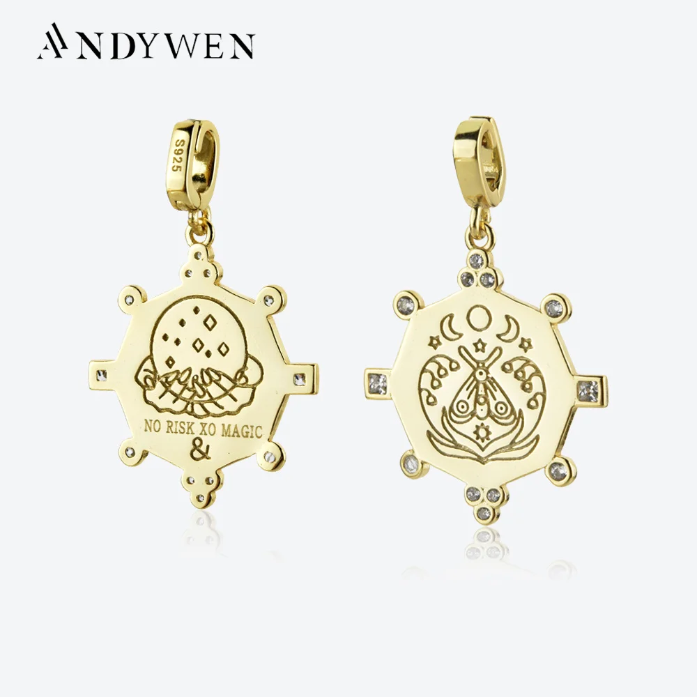 

ANDYWEN 925 Sterling Silver Coins Charm Pendant Beads For Women Chain Choker Necklace Thick Fine Jewelry 2022 Winter Fashion