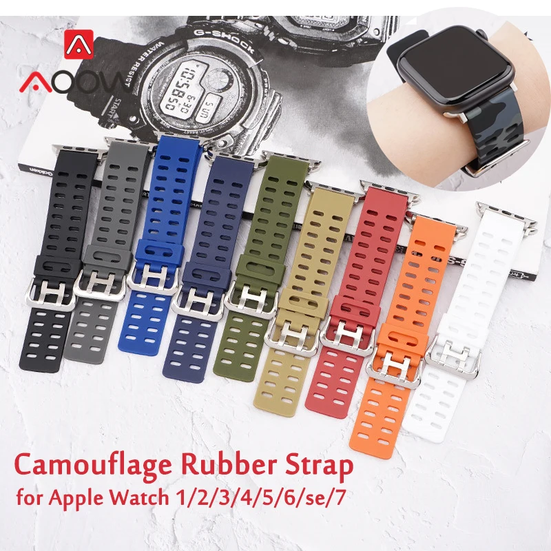 

Rubber Strap for Apple Watch iwatch 7 6 5 4 3 2 SE 41mm 45mm 38mm 42mm 40mm 44mm Camo Men Women TPU Waterproof Bracelet Band