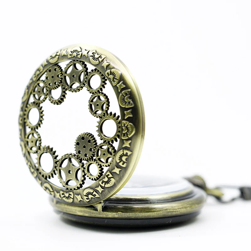 Retro Skeleton Gear Pocket Watches Mechanical Hand-winding Mens Steampunk Chain Fob Watches Gift Clock relogio masculino