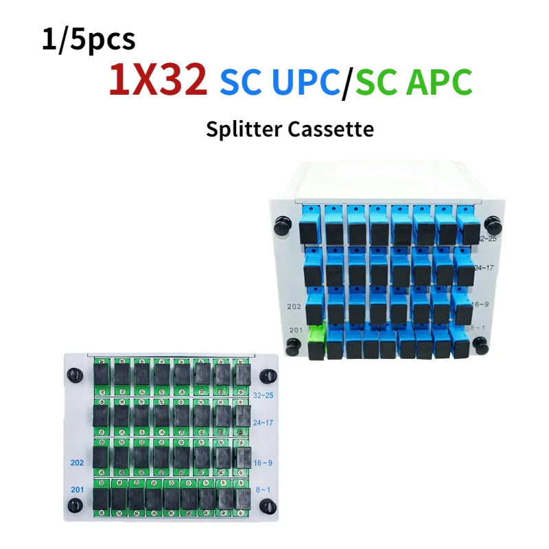 

SC APC /SC UPC 1x32 Splitter Box Cassette Card Inserting SC/APC PLC splitter Module 1*32 32 Ports Fiber Optical PLC Splitter