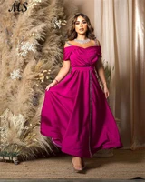 ms a line evening dress dark pink satin saudi arabia off the shoulder sleeveless prom party gowns ankle length for women dubai