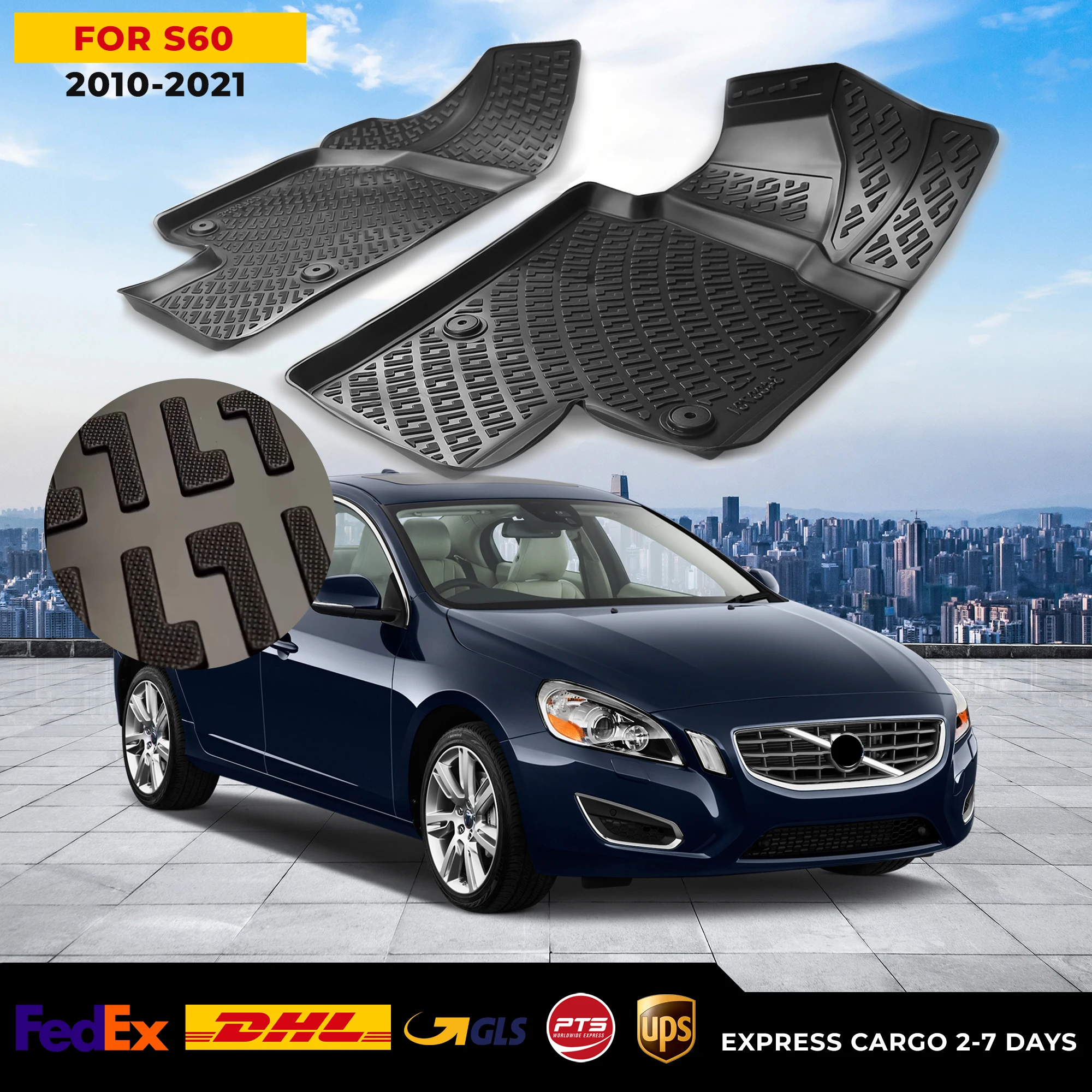 

3D автомобильный напольный коврик для Volvo S60 2010-2021, водонепроницаемый специальный коврик для ног, аксессуары, коврики, Нескользящие