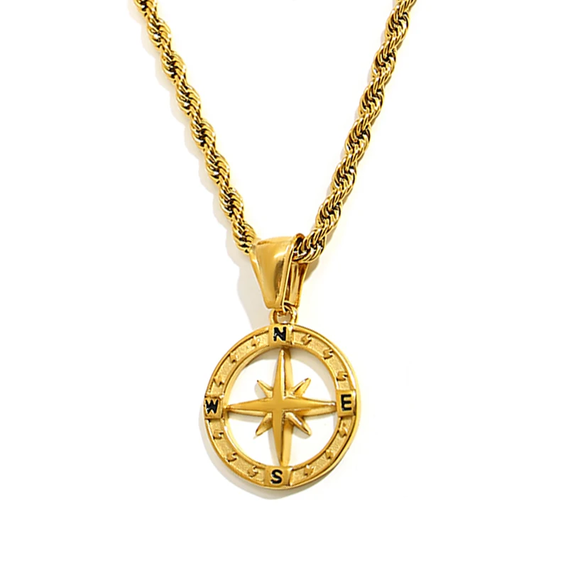 

Compass Pendant Stainless Steel Chain Necklace For Women Girls Vintage Star Clavicle Necklaces Choker Graduation Jewelry Gift