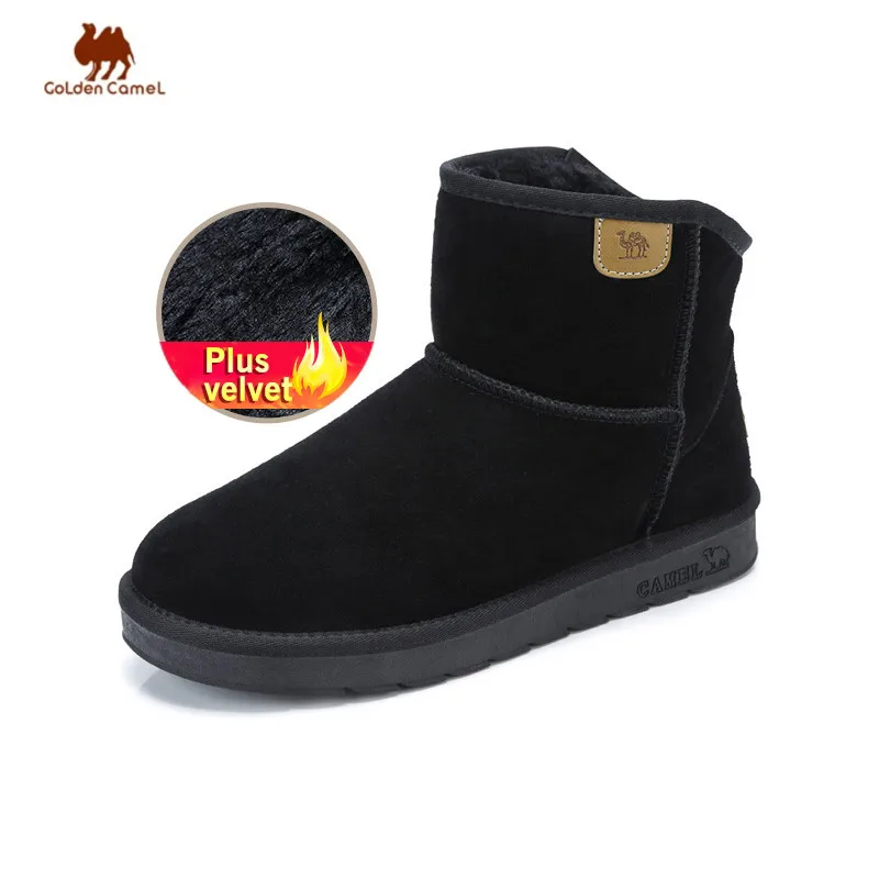 Golden Camel Men's Shoes High-top Ankle Boots Plus Velvet Warm Matte Cowhide Snow Botas Thicken Cotton Shoes for Men Winter 2022