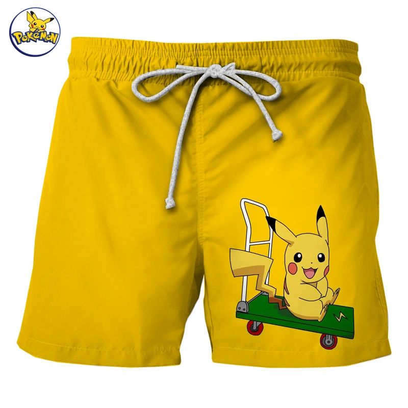 

Pokemon series anime pattern 3D printing fun shorts summer men's beach pants large size casual pants quick-drying sports shorts