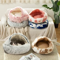 warm plush cat sleeping cave bed tunnel semi closed house fluffy warm round sleeping bag for small dog cat tent sofa