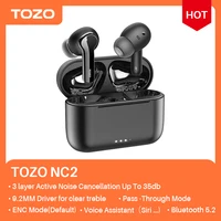 TOZO NC2 Hybrid Active Noise Cancelling Wireless Earbuds, in-Ear Detection Headphones, IPX6 Waterproof Bluetooth 5.2