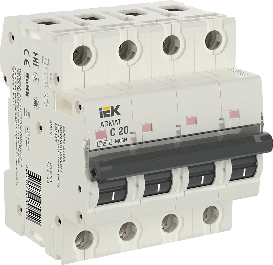IEK ARMAT Автоматический выключатель M06N 4P C 20А AR-M06N-4-C020