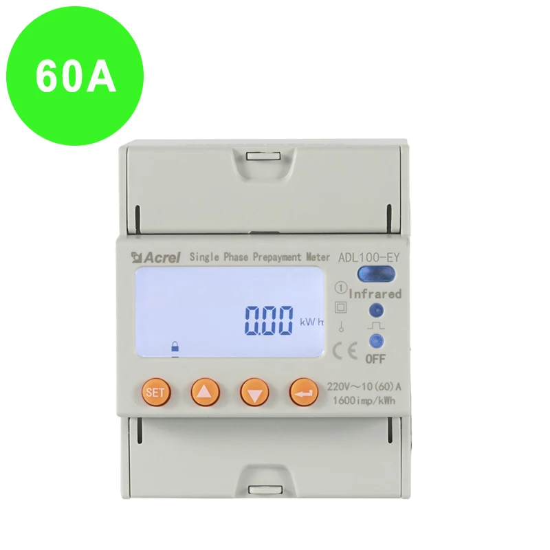 Однофазный предоплаченный счетчик энергии Acrel ADL100-EY/NK 230 В с дистанционным управлением и функцией верхнего подключения через облачную платформу