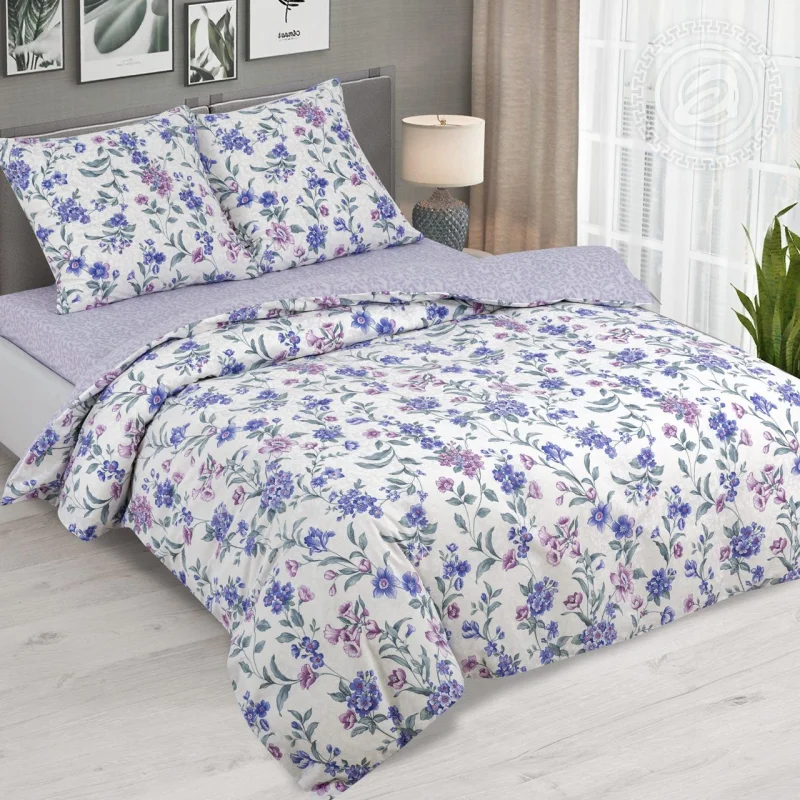 Постельное белье из поплина deluxe - Незабудка Размер: евро