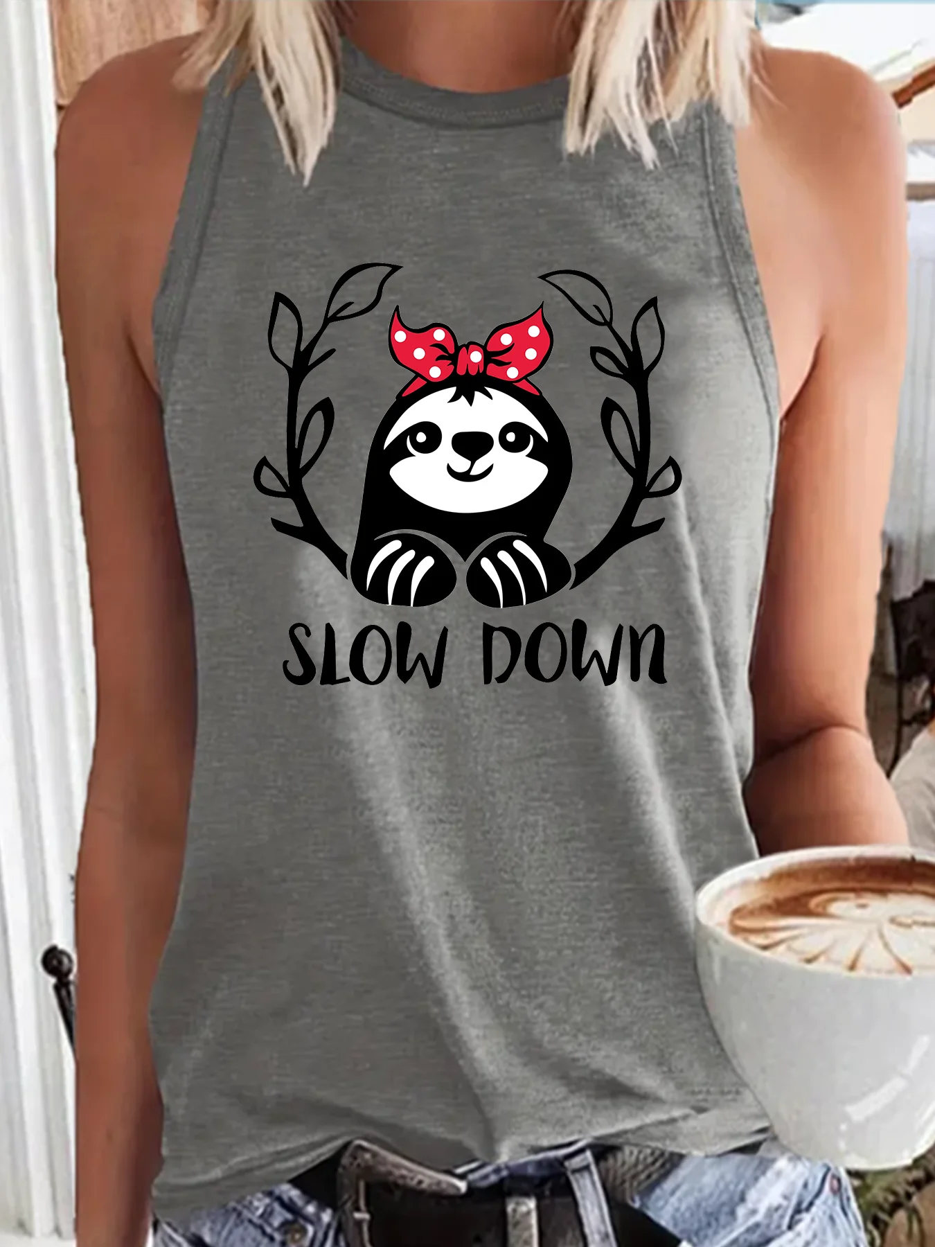 Милая забавная Ленивец с банданой летняя модная спортивная женская майка