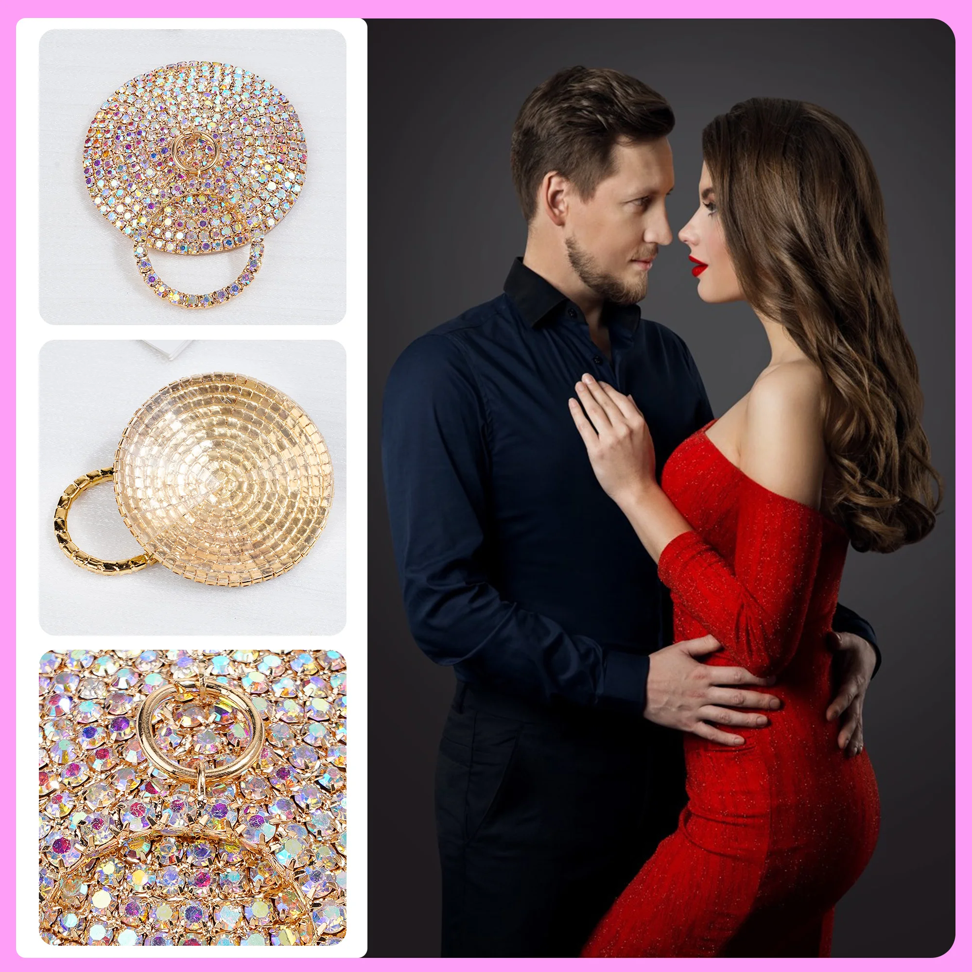 Rhinestone Breast Pasties Stickers Reusable Sexy Women Metal Nipple Covers Self Adhesive Crystal Round Nipple Cover Accessories