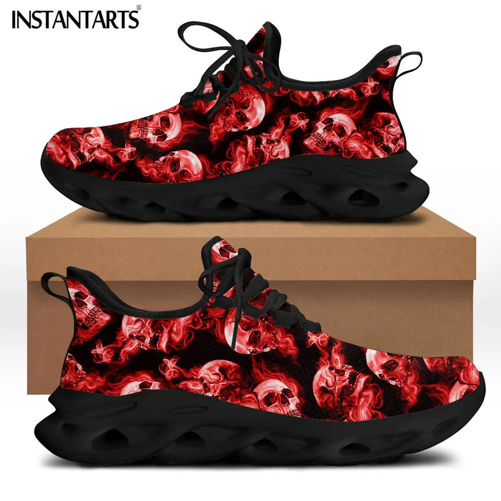 

INSTANTARTS Cool Skull Prints Women Flex Control Sneakers Fashion Horror Sport Shoes for Students Comfortable Soft Flat Footwear