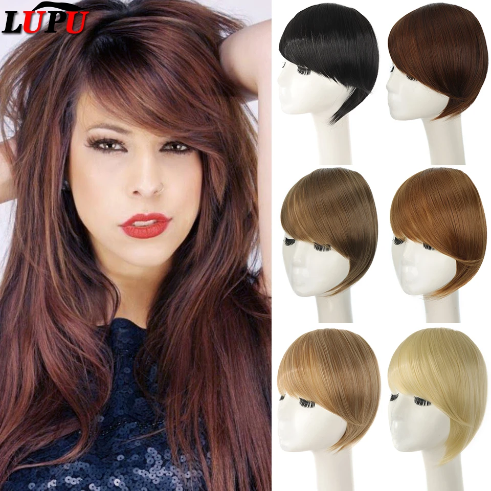 

LUPU Synthetic Side Bangs Hair Extensions Clip In Bangs Ombre Brown Blonde Fake Fringe Hairpiece High Temperature False Hair