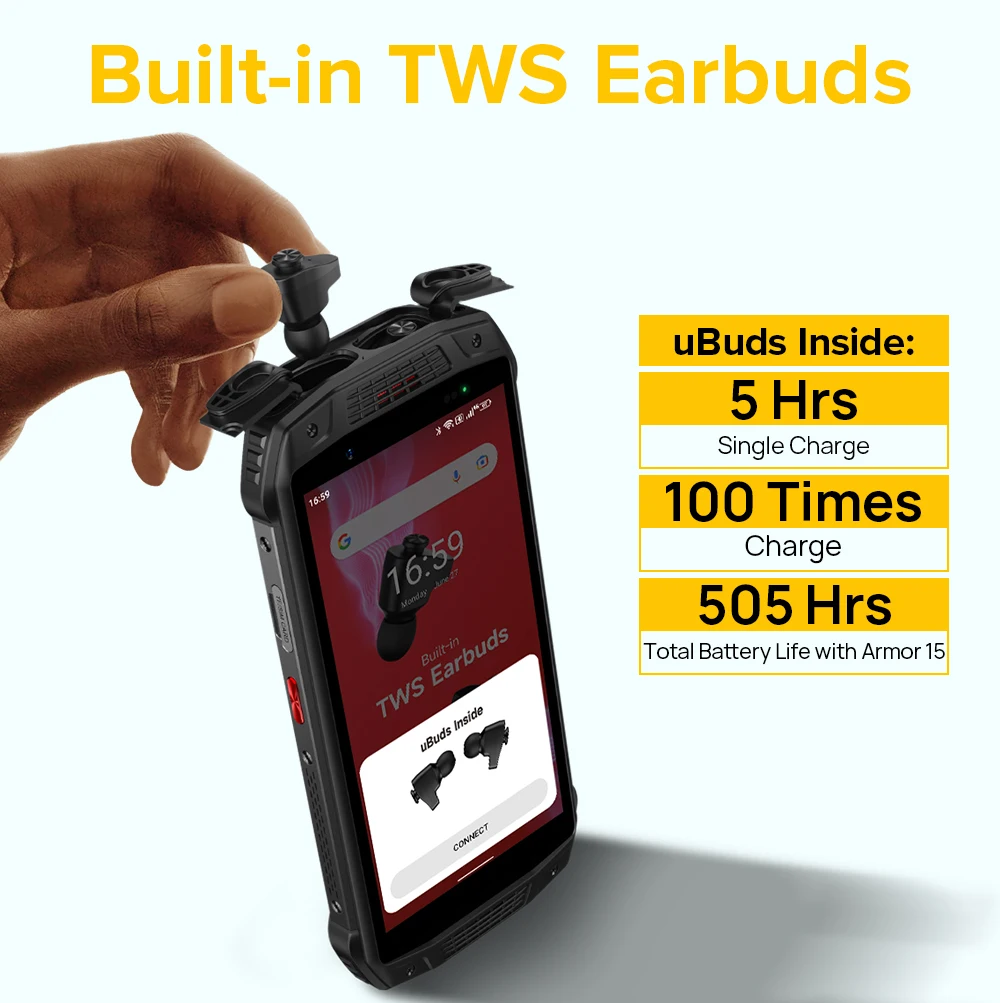 Ulefone Armor 15 Защищенный телефон Android 12 Встроенные наушники TWS Смартфон 6600 мАч 6 ГБ +128