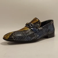 luxury men loafers shoes snake skin print classic style genuine leather italian mold pointed toe slip on formal bussiness dress