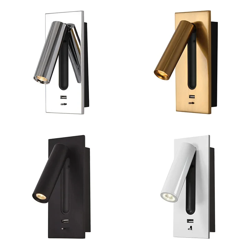 

Bedroom Wall Lamp Modern Interior Wall Light with USB Charging Decoration for Bedside Reading Lighting Hotel Headboard 3W LED
