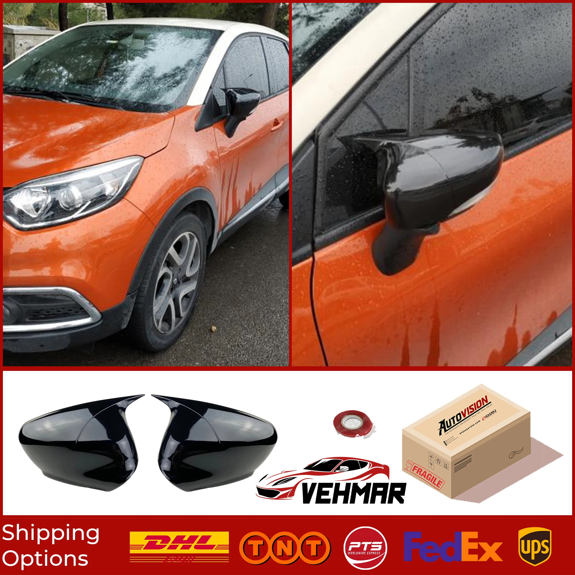 

Bat Model Mirror Cover For RENAULT CAPTUR 2013-2020 Accessory Bright Black BAT BATMAN Case CAR Shields External Parts