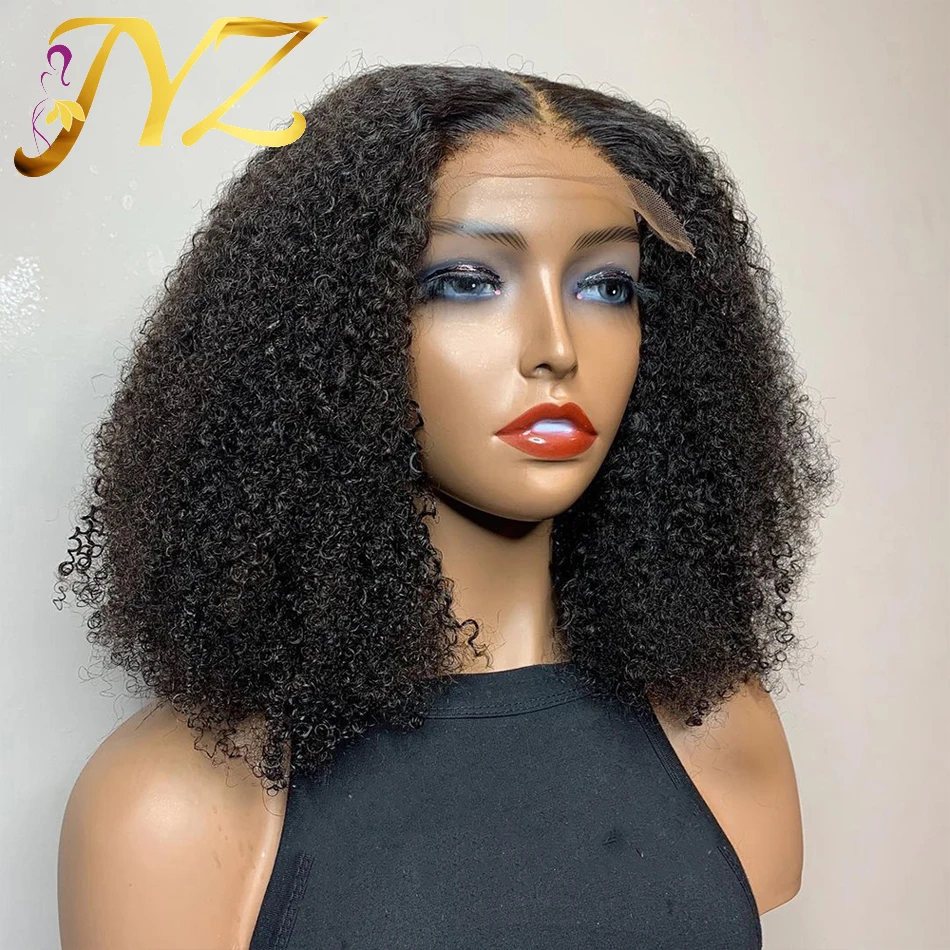 

JYZ 13X4 Human Hair Lace Frontal Wigs Afro Kinky Curly Natural Hairline Remy Brazilian Virgin Hair For Black Women Pre-Plucked