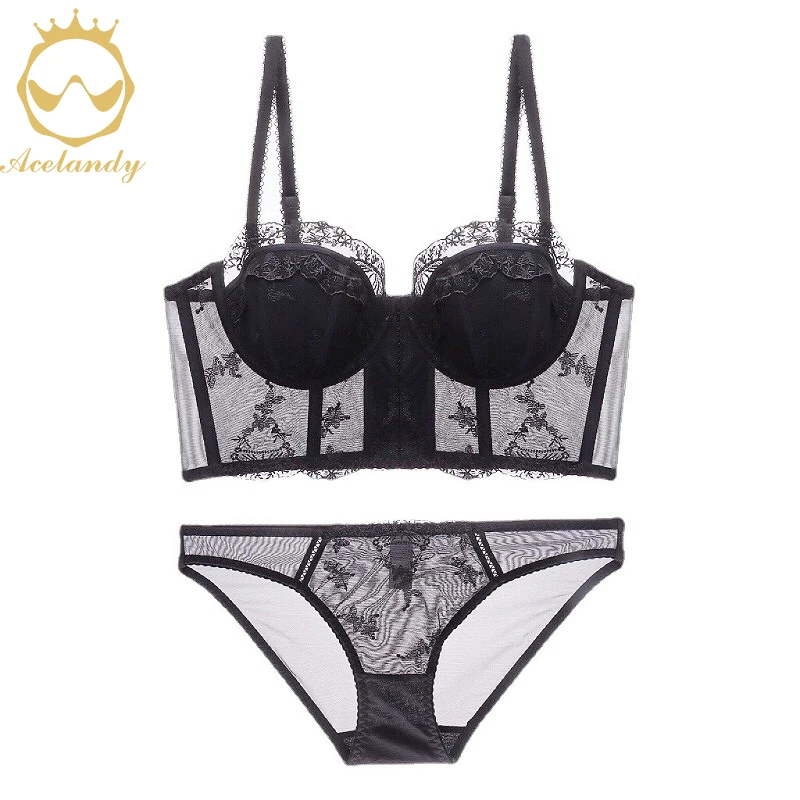 ACELANDY-French White Lingerie Sexy Women's Underwear Set Push Up Brassiere Lace Embroidery Bra Panty Sets Wedding Underwear