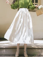 qiukichonson white skirt womens 2022 summer korean fashion solid color pleated ladies high waist maxi long skirs rok