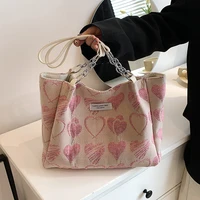 canvas large capacity 2022 new embroidery womens bag summer niche texture portable shoulder tote bag