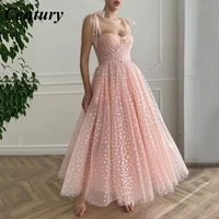 century blush pink hearty evening dresses 2022 spaghetti straps midi prom dresses with pockets tea length wedding party dresses