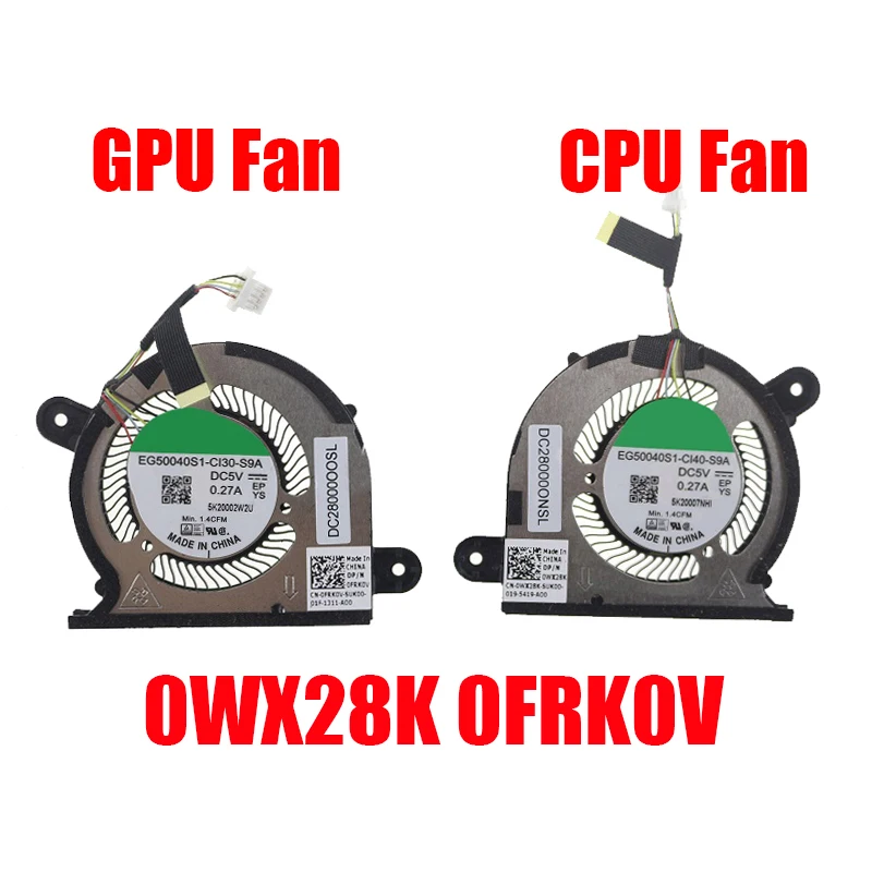 Вентилятор графического процессора ноутбука для DELL XPS 13 9300 DC28000ONSL 0WX28K WX28K EG50040S1-CI40-S9A 0FRK0V FRK0V EG50040S1-CI30-S9A new