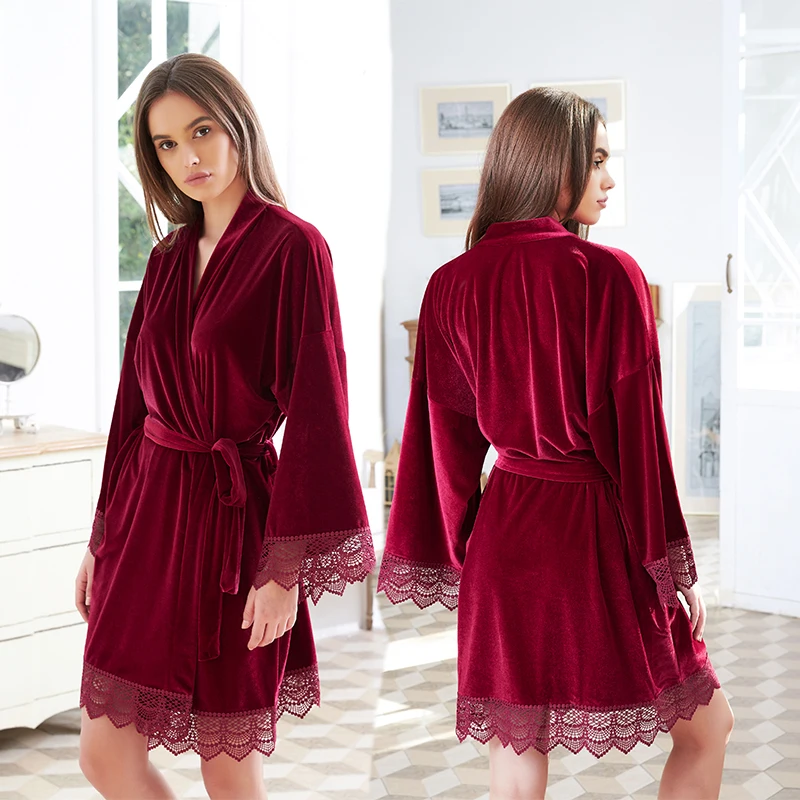 Lace Velvet Robes Bridesmaid Bridal Short Robe Women Bathing Robes Warm Robes Sleepwear Allure Bridesmaid Robes Nighty