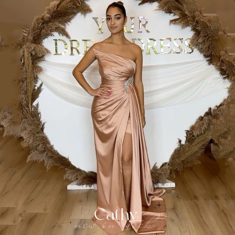 Купи Cathy Champagne Mermaid Vestidos De Fiesta Good Quality Silk Satin Trumpet Evening Dress Sexy Strapless Prom Dresses за 4,723 рублей в магазине AliExpress