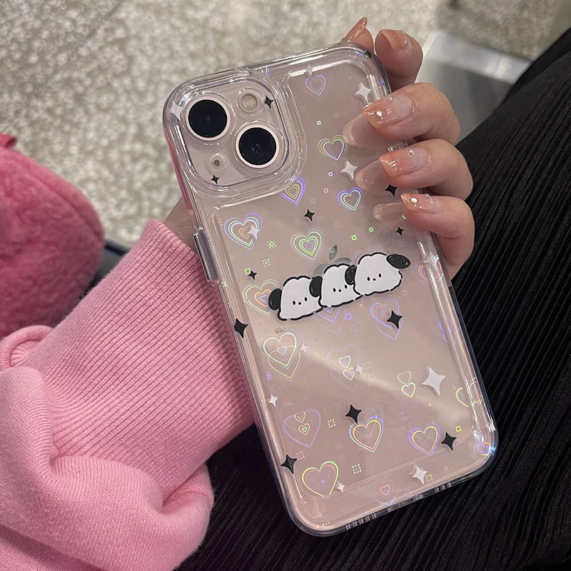 

ins cartoon puppy painted laser love heart phone case for iphone 13 12 11 pro max x xr xs max clear protective case back cover