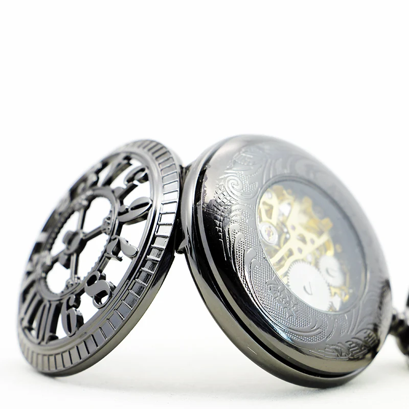 Antique Skeleton Flap Vintage Pocket Watch Mechanical Hand-winding Mens Skeleton Chain Watches Gift Clock relogio masculino