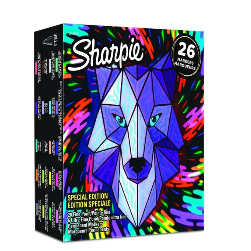 

New 26 Pcs Set Wolf Sharpie Oil Marker Pens Colored Markers Art Pen Permanent Colour Marker Pen Office Stationery 1mm Nib