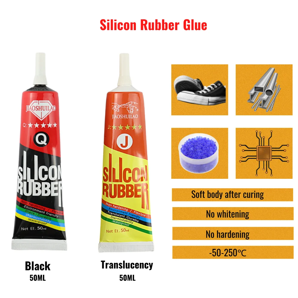 50ML Jiaoshuilao Silicone Rubber Glue Electronic Components Waterproof Soft Insulation anti-electric Adhesive Black / Translucen
